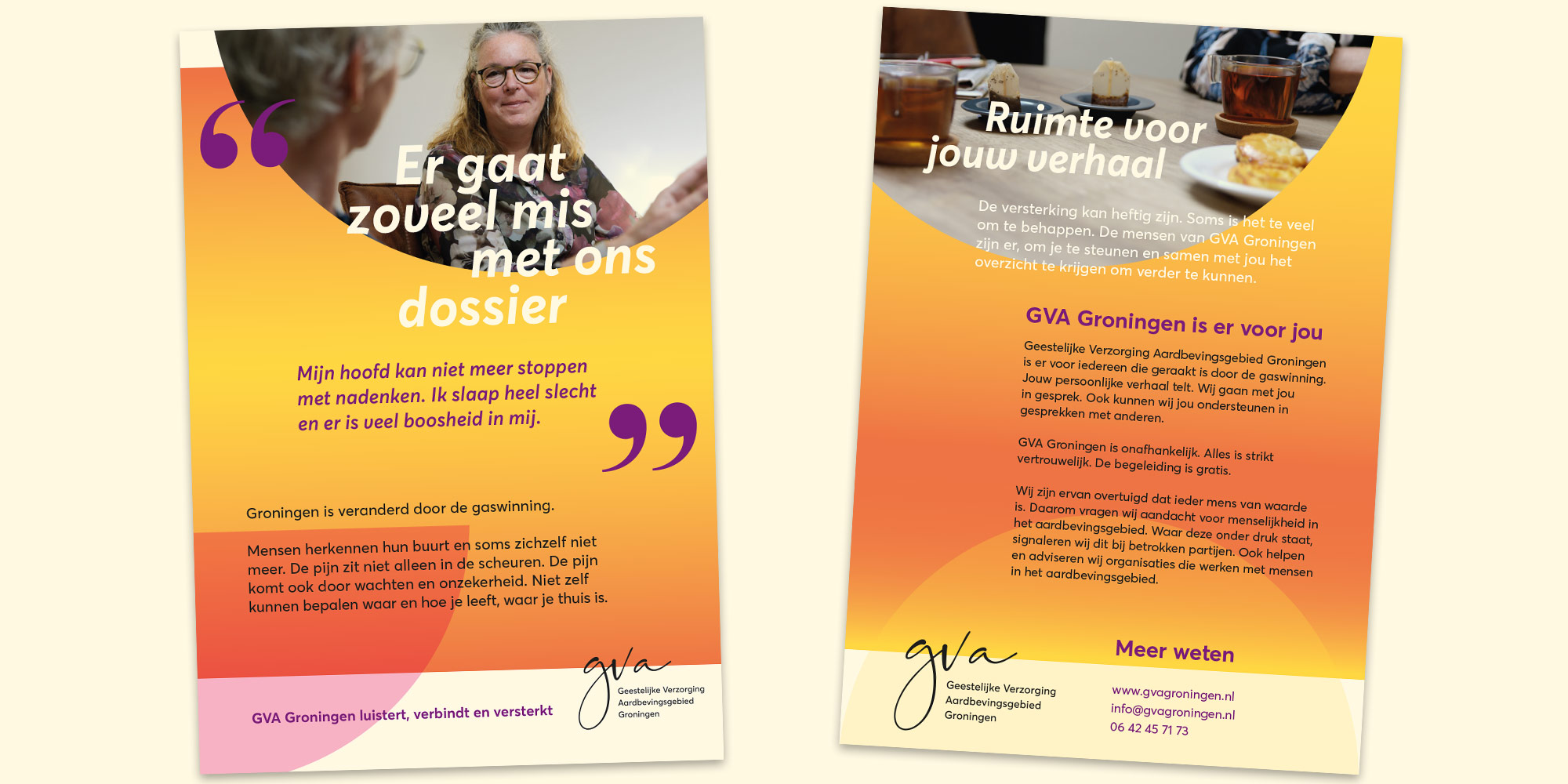 Geestelijke Verzorging Aardbevingsgebied Groningen (GVA), voor- en achterkant van de handout voor bewoners